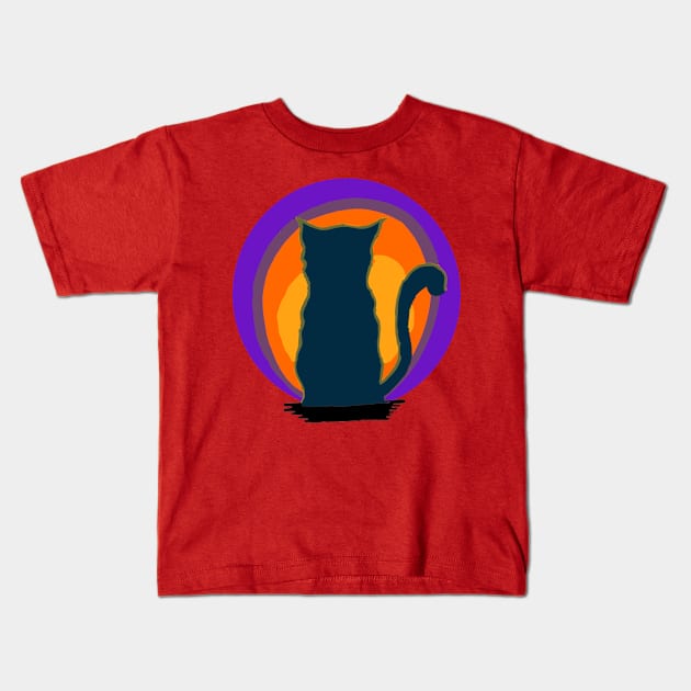 Cat Looking At Sunset Kids T-Shirt by FilMate